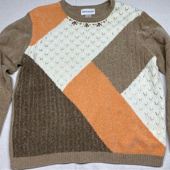 Alfred Dunner Color Block Sweater Embellished Neckline Size XL Pullover Crewneck - Picture 2 of 12